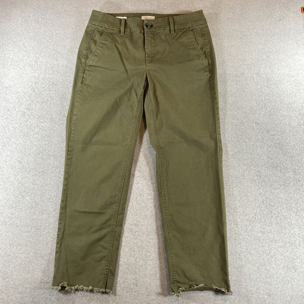 Loft Girlfriend Chino Pants Women's 6 Olive Green Raw Hem Straight Leg Stretch